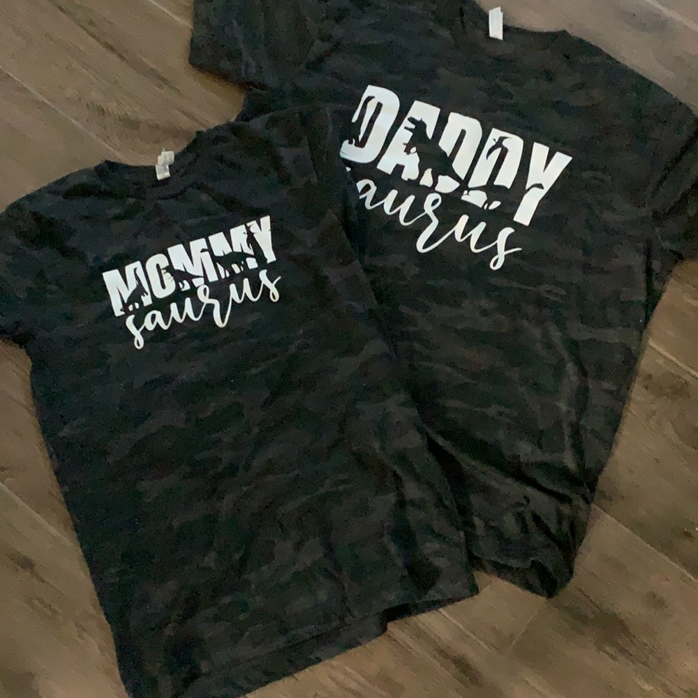 Matching dinosaur shirts